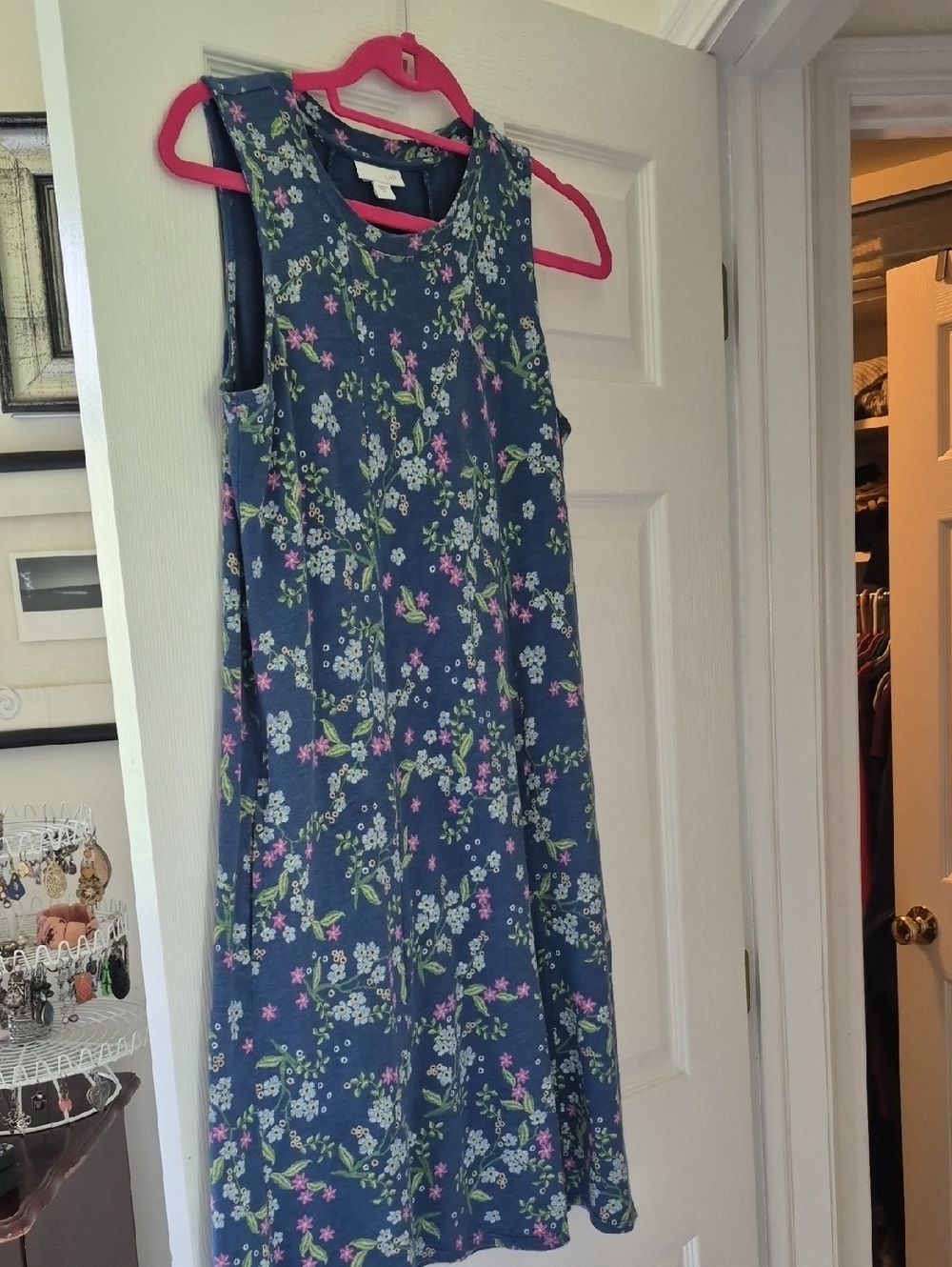 J. Jill Navy Floral Sleeveless Midi Dress